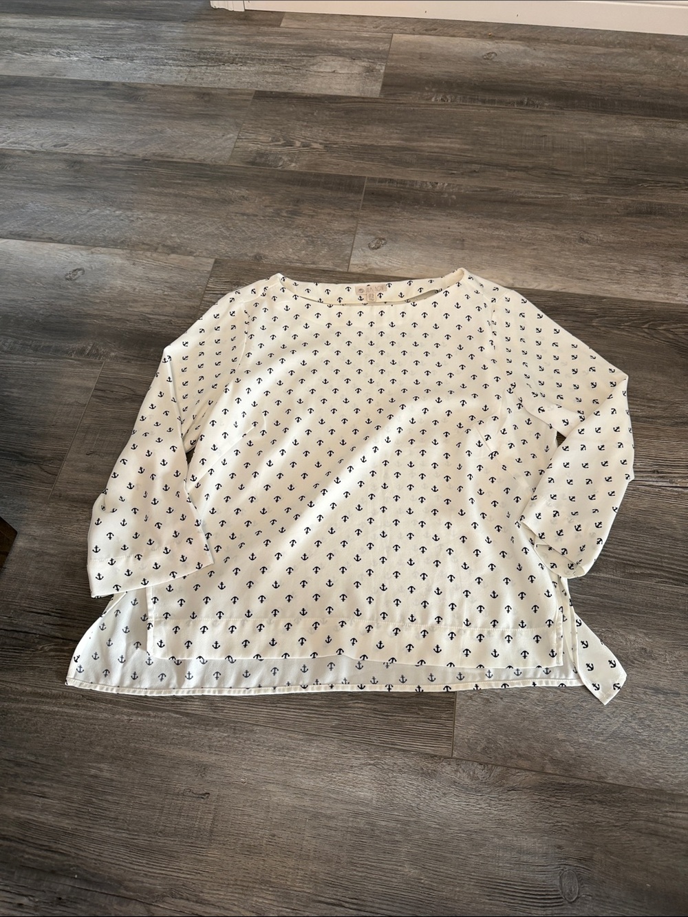 Lila Rose Nautical Anchor Print White Top